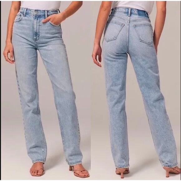 Abercrombie & Fitch Curve Love High Rise Dad Jeans Medium Light Wash Size 26/2S - Picture 9 of 10